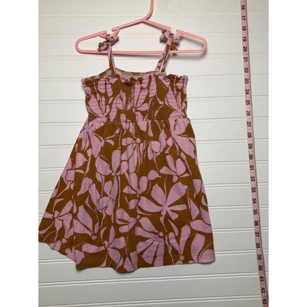 Carter's Girls 3T Pink Brown Floral Smocked Tie Strap Sundress Summer Dress